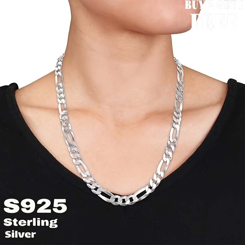 Women's 925 Sterling Silver Figaro Chain Necklace, Retro Style